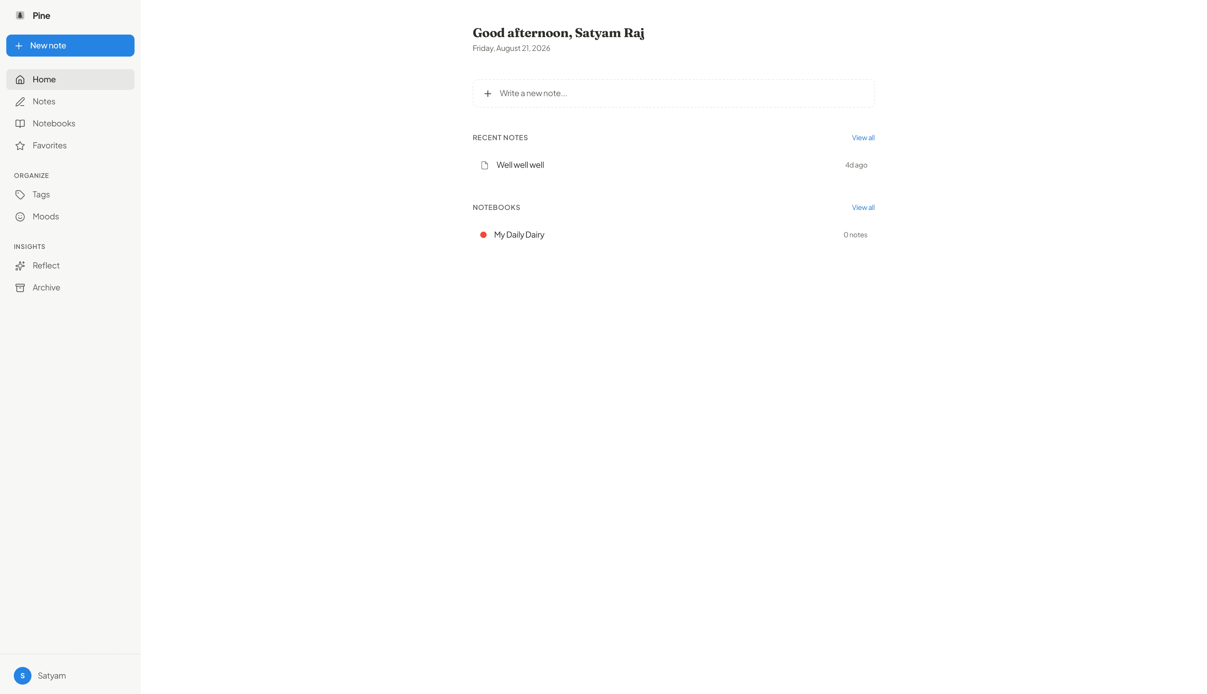 Pine live journaling dashboard